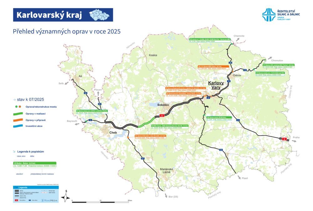 Přehled plánovaných oprav pro rok 2025 v Karlovarském kraji (červenec)