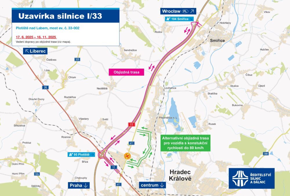 V úterý 17. června zahajujeme rekonstrukci mostu na I/33 Plotiště