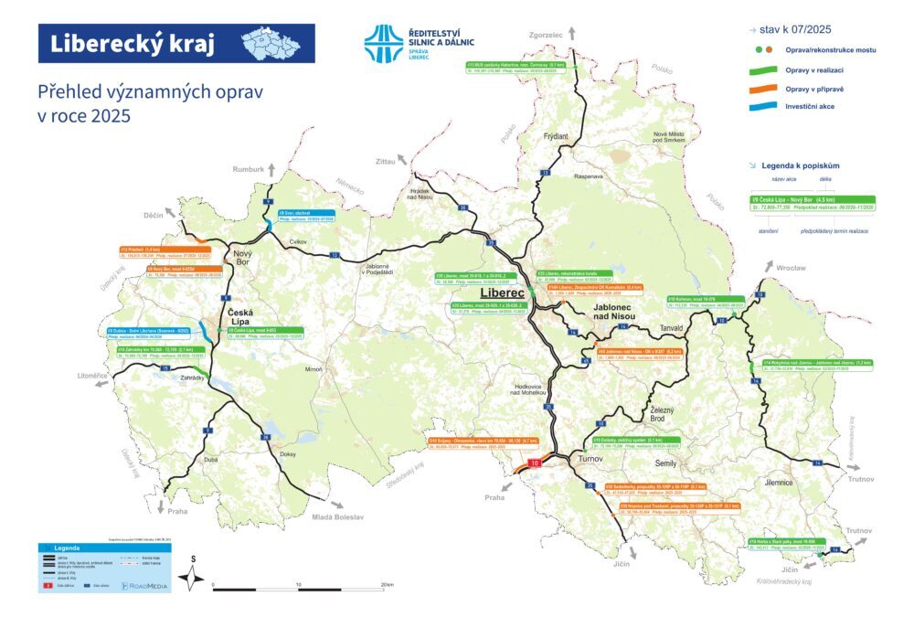 Přehled plánovaných oprav v Libereckém kraji pro rok 2025 (červenec)