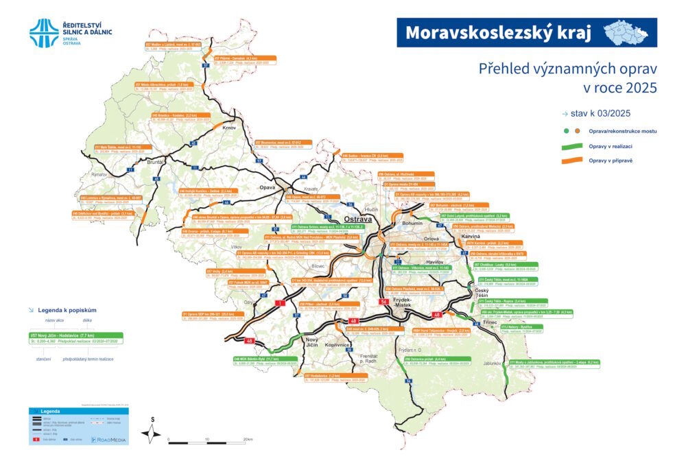 Mapa významných oprav ŘSD v Moravskoslezském kraji (březen 2024 ...