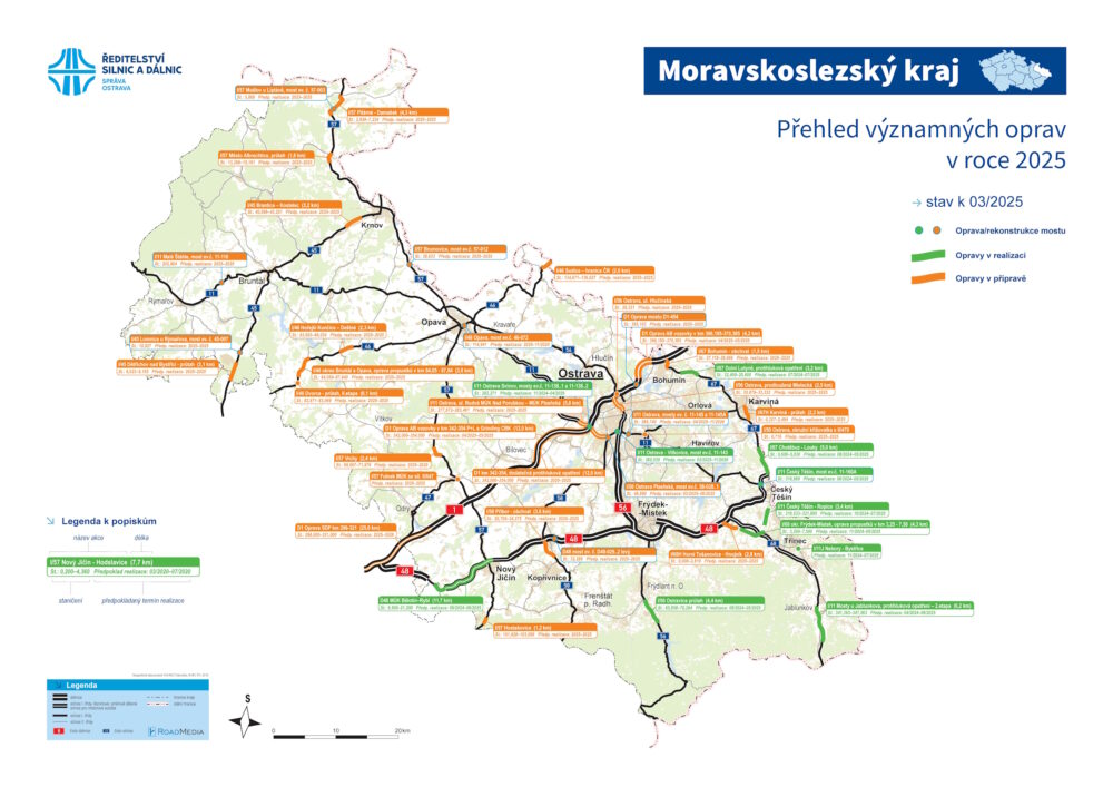 Mapa významných oprav ŘSD v Moravskoslezském kraji (březen 2024 ...