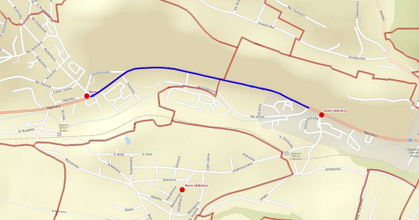 Teplická ulice Bynov mapa